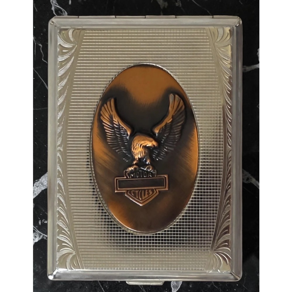 Vintage Harley Davidson Eagle Cigarette Case Metal Biker Wallet Holder